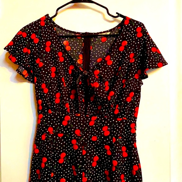 Retro Peek-a-Boo Cherry Pattern Romper with Shorts - Picture 3 of 5